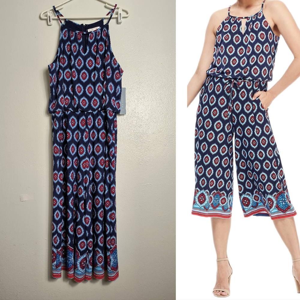 London Times Jumpsuit Women's Size 14 Red Navy